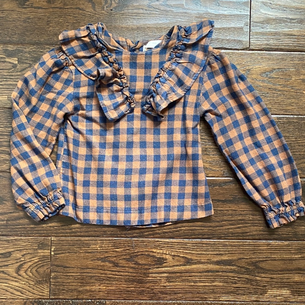 Zara Kids Plaid Ruffle Blouse in Blue and Brown
